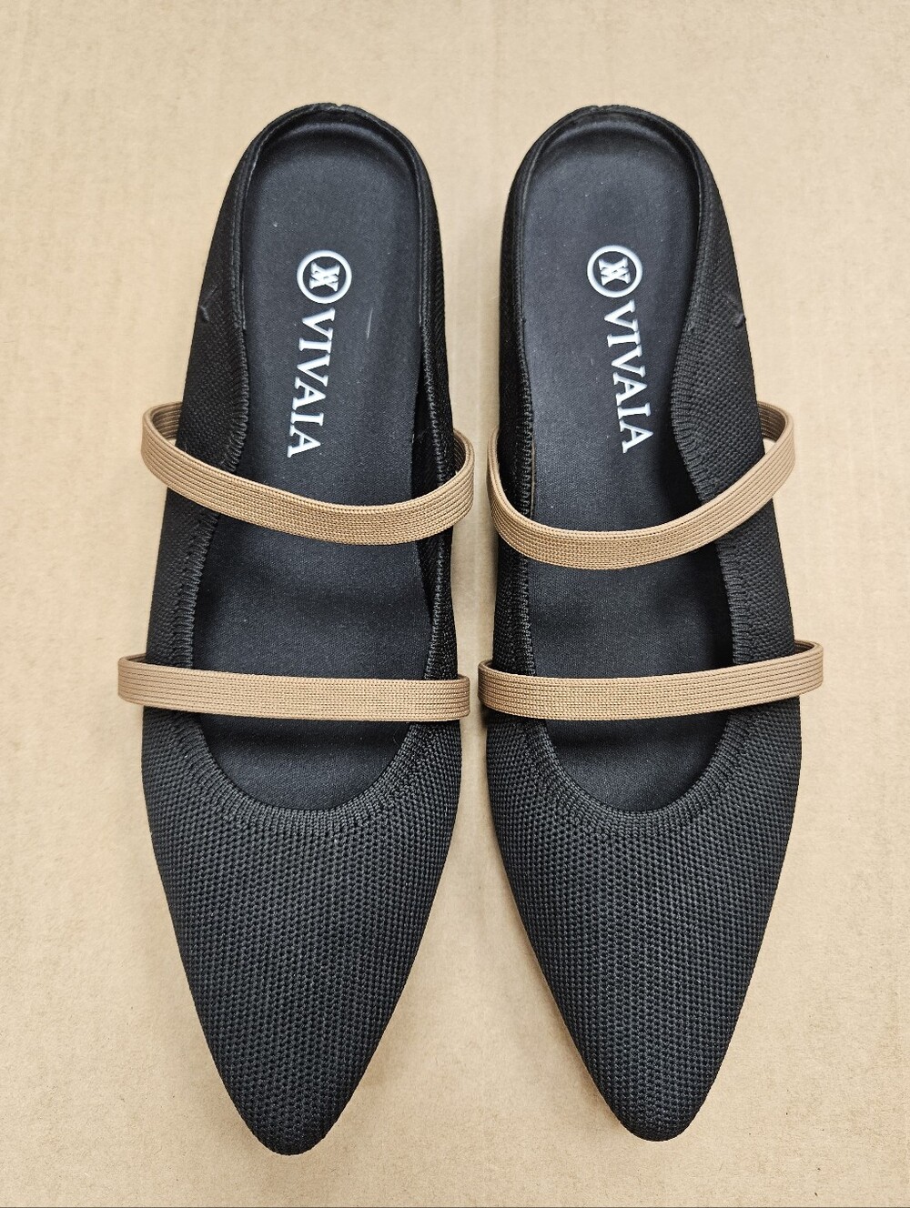 Vivaia Elle Black Pointed Toe Slip On Mules Size 40/9 Double Strap